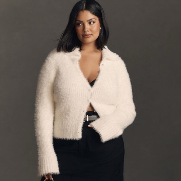 NWT Anthropologie Pearl Button Fuzzy Cardigan Sweater size L - Picture 9 of 15